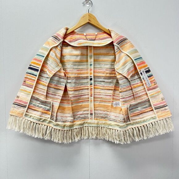Trina Turk Women’s Size 6 Small Nani Stripe Woven Jacket Blazer Fringe Hem Neon - Picture 8 of 13